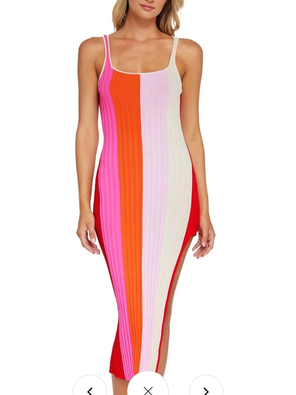 PQ Swim Vertical Colorblock Ribbed Midi Dress in Pink, Orange, Red, Cream
